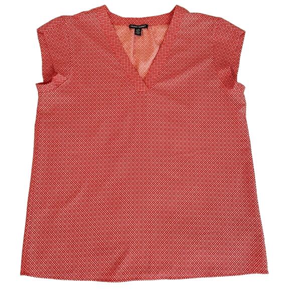Hilary Radley Red and White V-neck Top with Cap Sleeves - Large - Picture 1 of 6